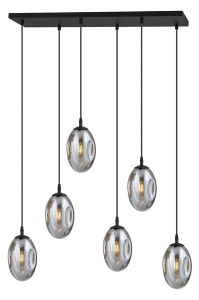 Sospensione Minimal 6 Luci Morigena Acciaio Nero E Vetro Fumè