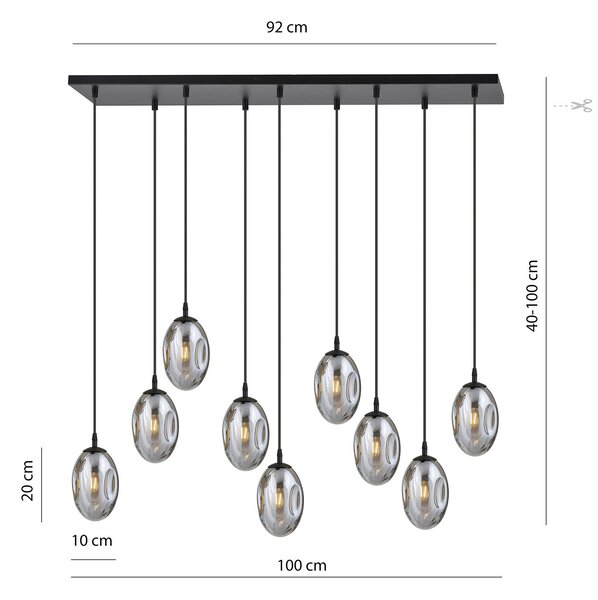 Sospensione Minimal 9 Luci Morigena Acciaio Nero E Vetro Fumè