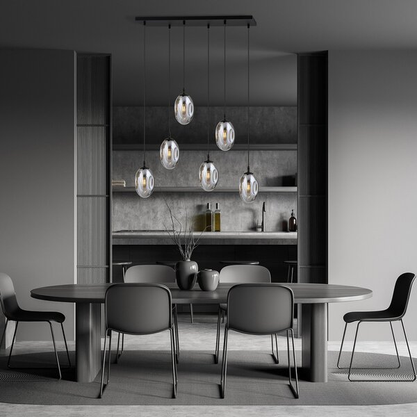 Sospensione Minimal 6 Luci Morigena Acciaio Nero E Vetro Fumè