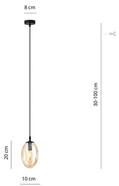 Sospensione Minimal 1 Luce Morigena Acciaio Nero E Vetro Ambra