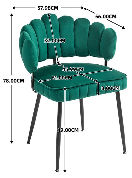 Set di 2 sedie da pranzo in morbido velluto, schienale moderno a forma di dita, Smeraldo