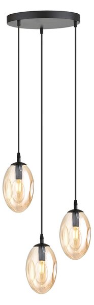 Sospensione Minimal 3 Luci Lancelot Acciaio Nero E Vetro Ambra