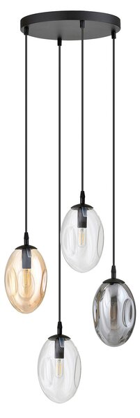 Sospensione Minimal 4 Luci Lancelot Acciaio Nero Vetro Ambra, Fumè Trasparente