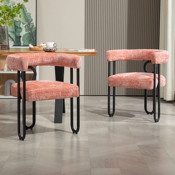 Set di 2 Sedie in Chenille con Schienale Rotondo,Rosa