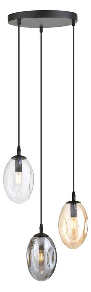 Sospensione Minimal 3 Luci Lancelot Acciaio Nero Vetro Ambra, Fumè Trasparente