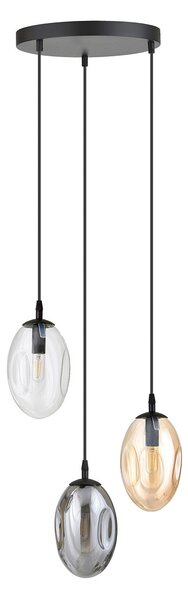 Sospensione Minimal 3 Luci Lancelot Acciaio Nero Vetro Ambra, Fumè Trasparente