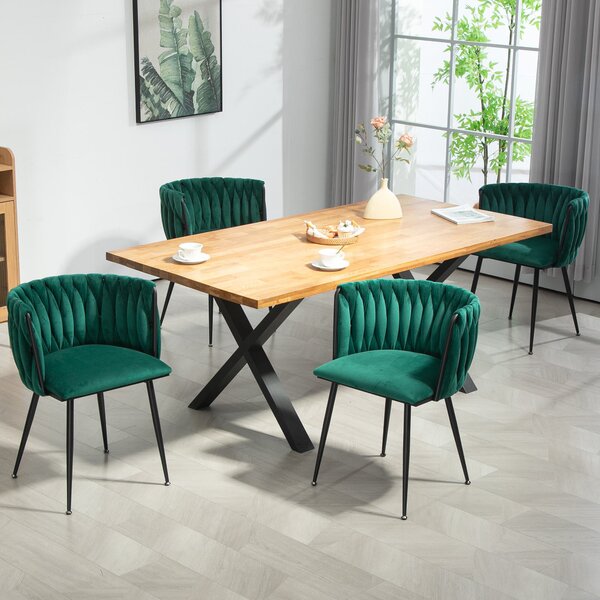 Set di 2 sedie da pranzo moderne e lussuose in velluto, design intrecciato, adatto a soggiorno e camera da letto, Smeraldo