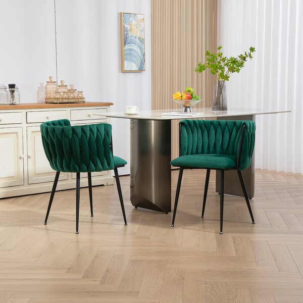 Set di 2 sedie da pranzo moderne e lussuose in velluto, design intrecciato, adatto a soggiorno e camera da letto, Smeraldo