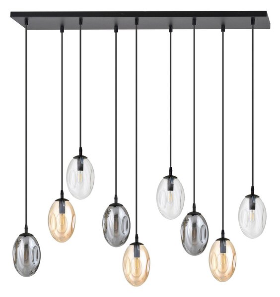 Sospensione Minimal 9 Luci Lancelot Acciaio Nero Vetro Ambra, Fumè Trasparente