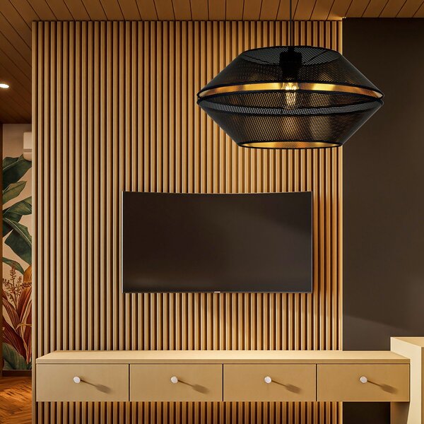 Sospensione Contemporanea 1 Luce Tristram In Metallo Nero E Oro