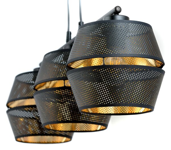 Sospensione Contemporanea 3 Luci Tristram In Metallo Nero E Oro