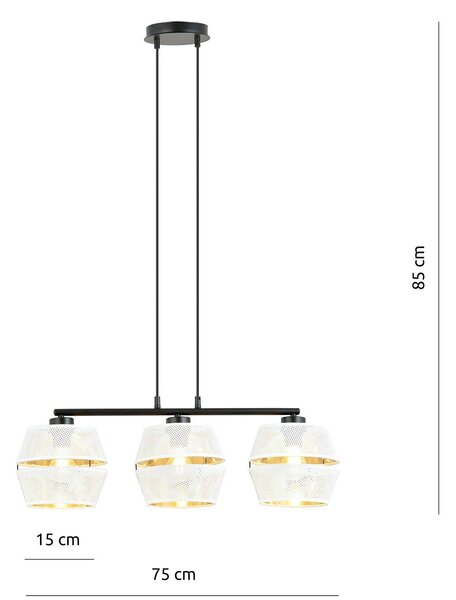Sospensione Contemporanea 3 Luci Tristram In Metallo Bianco E Oro