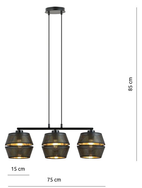 Sospensione Contemporanea 3 Luci Tristram In Metallo Nero E Oro