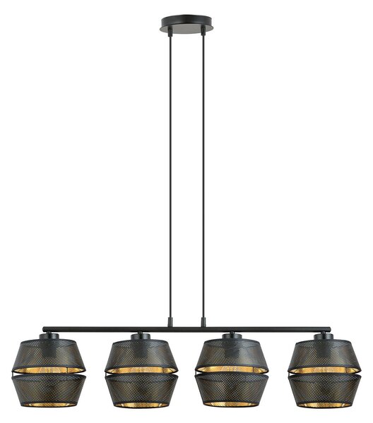 Sospensione Contemporanea 4 Luci Tristram In Metallo Nero E Oro