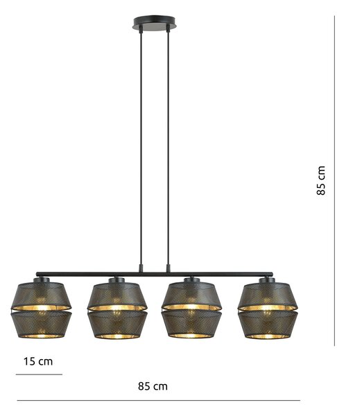 Sospensione Contemporanea 4 Luci Tristram In Metallo Nero E Oro