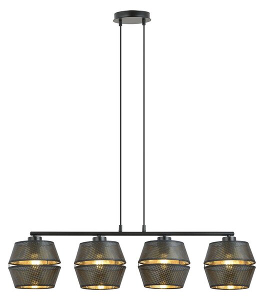 Sospensione Contemporanea 4 Luci Tristram In Metallo Nero E Oro