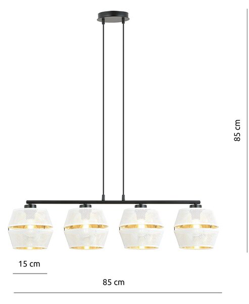 Sospensione Contemporanea 4 Luci Tristram In Metallo Bianco E Oro