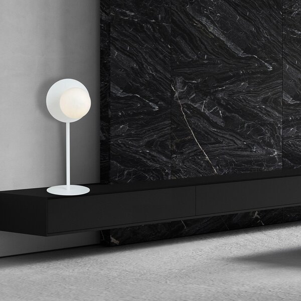 Lampada Tavolo Contemporanea Lothbrok 1 Luce Acciaio Bianco E Vetro Opalino