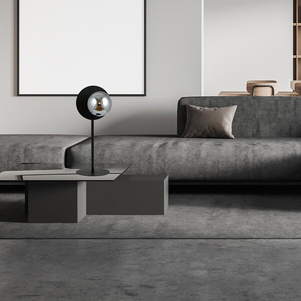 Lampada Da Tavolo Contemporanea Lothbrok 1 Luce Acciaio Nero E Vetro Fumè