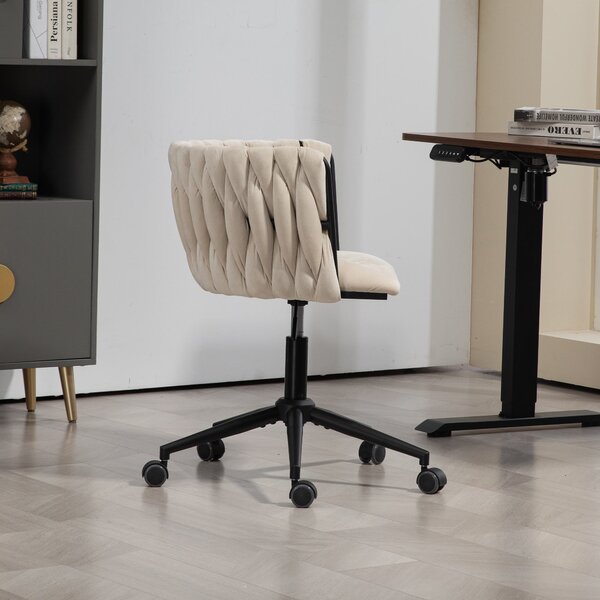 Sedia da ufficio in velluto, girevole a 360°,regolabile in altezza, Beige