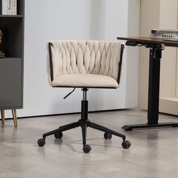 Sedia da ufficio in velluto, girevole a 360°,regolabile in altezza, Beige