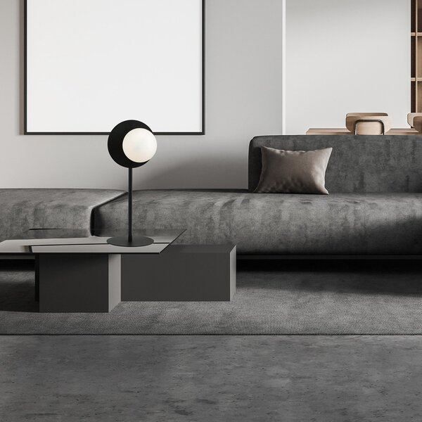 Lampada Da Tavolo Contemporanea Lothbrok 1 Luce Acciaio Nero Vetro Opalino