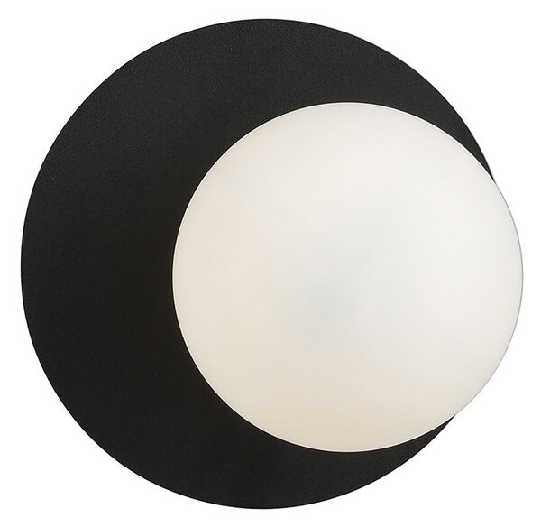 Lampada Da Parete Contemporanea Lothbrok 1 Luce Acciaio Nero Vetro Opalino