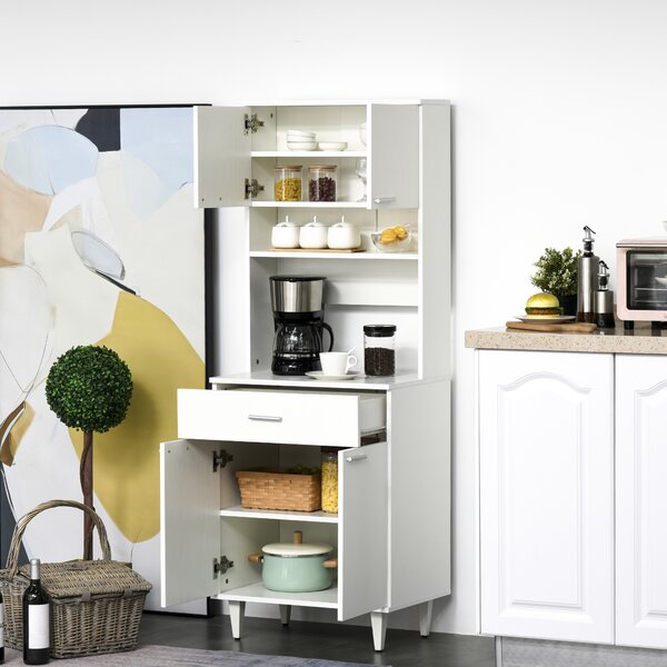 HOMCOM Credenza Alta da Cucina, Madia Classica Bianca in Legno con 2 Armadietti e 1 Mensola, Bianco, 60x40x160cm|Aosom