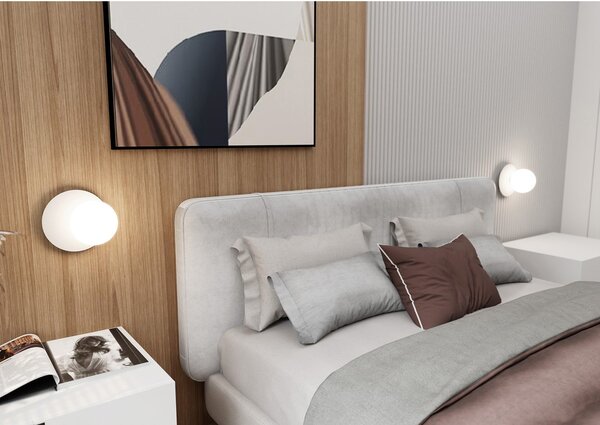 Applique Contemporanea Lothbrok 1 Luce Acciaio Bianco E Vetro Opalino