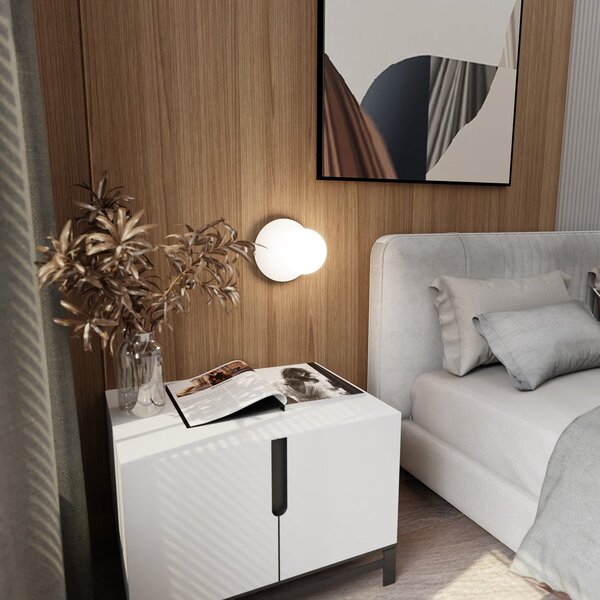 Applique Contemporanea Lothbrok 1 Luce Acciaio Bianco E Vetro Opalino