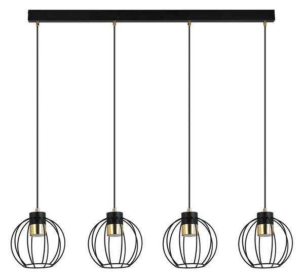 Sospensione Minimal Lothbrok 4 Luci Acciaio Nero A Paralumi Gabbia Con Oro
