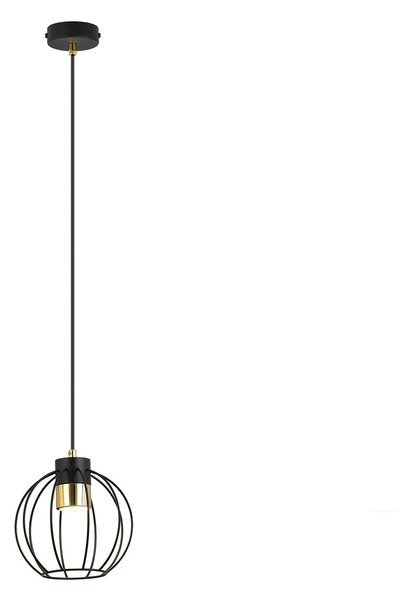 Sospensione Minimal Lothbrok 1 Luce In Acciaio Nero A Gabbia Con Oro