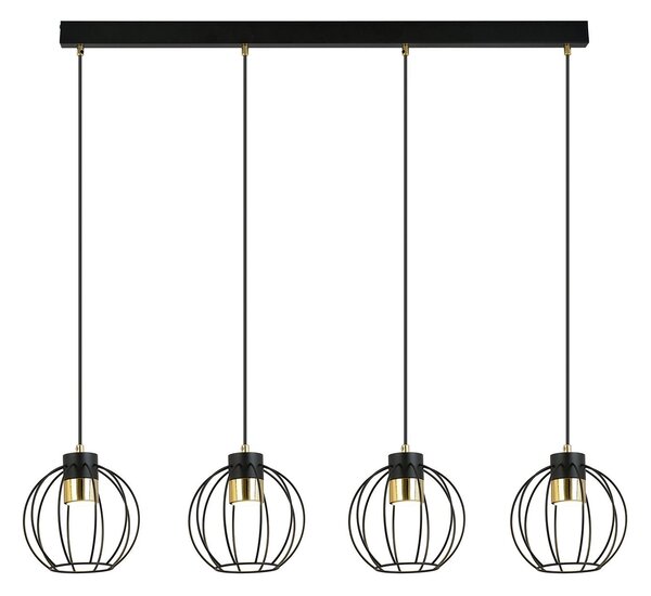 Sospensione Minimal Lothbrok 4 Luci Acciaio Nero A Paralumi Gabbia Con Oro