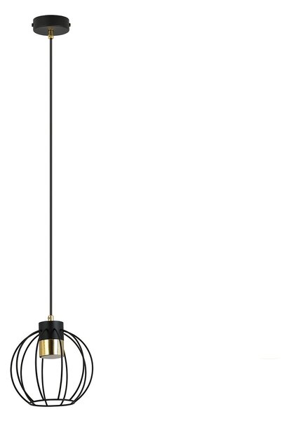 Sospensione Minimal Lothbrok 1 Luce In Acciaio Nero A Gabbia Con Oro