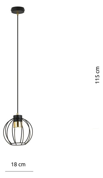 Sospensione Minimal Lothbrok 1 Luce In Acciaio Nero A Gabbia Con Oro