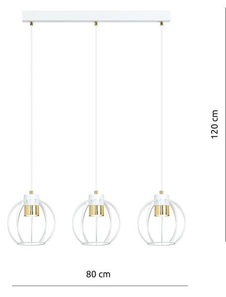 Sospensione Minimal Lothbrok 3 Luci Acciaio Bianco A Paralumi Gabbia Con Oro