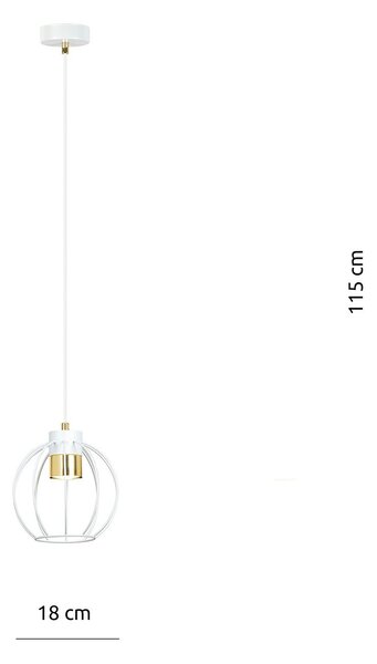 Sospensione Minimal Lothbrok 1 Luce In Acciaio Bianco A Gabbia Con Oro