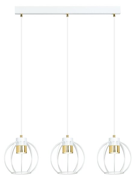 Sospensione Minimal Lothbrok 3 Luci Acciaio Bianco A Paralumi Gabbia Con Oro
