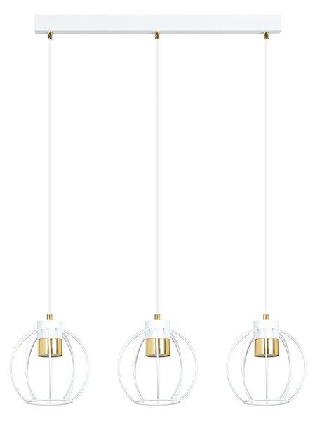 Sospensione Minimal Lothbrok 3 Luci Acciaio Bianco A Paralumi Gabbia Con Oro