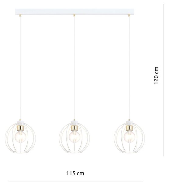 Sospensione Industrial 3 Luci Tiwaz Acciaio Bianco A Paralumi Gabbia Con Oro