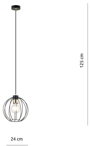 Sospensione Industriale 1 Luce Tiwaz In Acciao Nero A Gabbia Con Oro