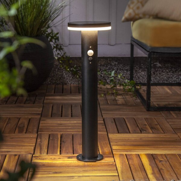 STAR TRADING Lampioncino LED Valletta Sensor metallo nero 50 cm, Nero, Acciaio Inox, Moderno, Lampade solari
