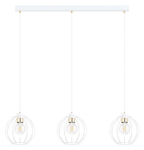 Sospensione Industrial 3 Luci Tiwaz Acciaio Bianco A Paralumi Gabbia Con Oro