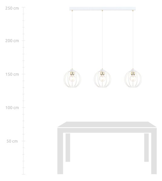 Sospensione Industrial 3 Luci Tiwaz Acciaio Bianco A Paralumi Gabbia Con Oro