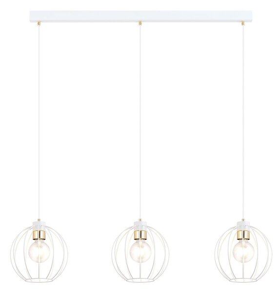 Sospensione Industrial 3 Luci Tiwaz Acciaio Bianco A Paralumi Gabbia Con Oro