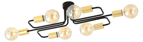 Plafoniera Industriale 6 Luci Tidide In Acciao Nero E Rame A Bracci