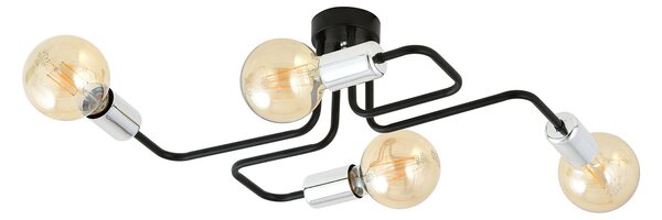Plafoniera Industriale 4 Luci Tidide In Acciao Nero E Cromo A Bracci