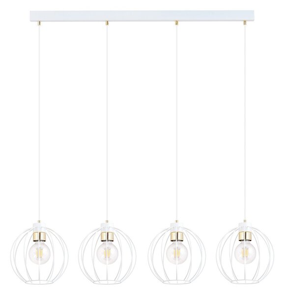 Sospensione Industrial 4 Luci Tiwaz Acciaio Bianco A Paralumi Gabbia Con Oro