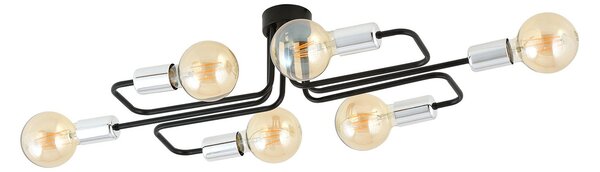 Plafoniera Industriale 6 Luci Tidide In Acciao Nero E Cromo A Bracci