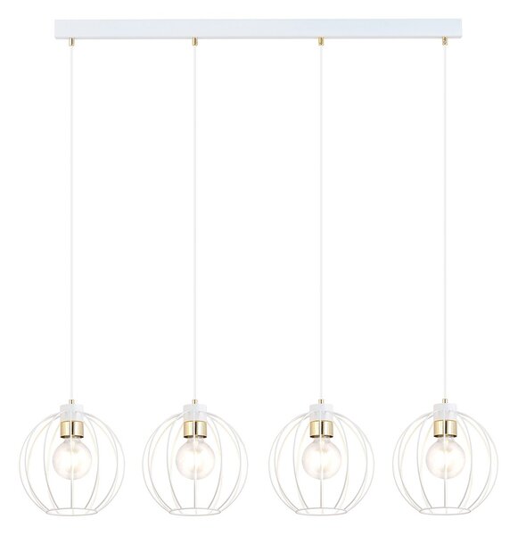 Sospensione Industrial 4 Luci Tiwaz Acciaio Bianco A Paralumi Gabbia Con Oro